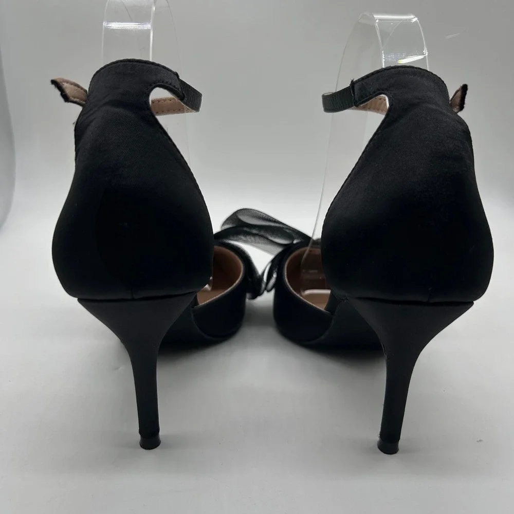NEW‎ Allegra K Heels Womens 9 Black Pointed Toe Ankle Strap Pumps Bow Stiletto